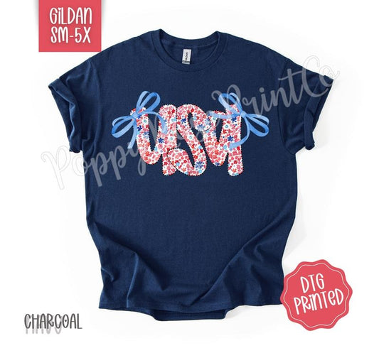Coquette USA Gildan Tshirt, Cute American Tee, Girly Fourth Of July Shirt