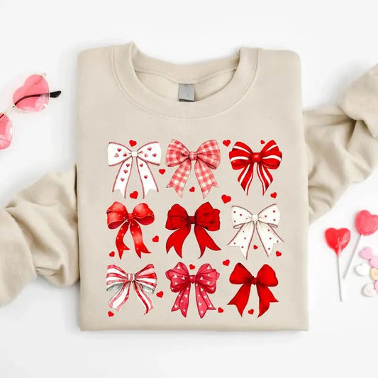 Coquette Valentine Bow Sweatshirt, Retro Valentine Shirt, Valentines day Bow Shirt, Coquette Bow Shirt, Girly Valentine Sweatshirt