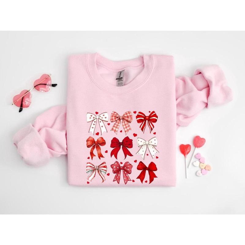 Coquette Valentine Heart Bow Sweatshirt, Retro Valentine Shirt, Valentines day Bow Shirt, Coquette Bow T Shirt, Bow Valentine Gifts
