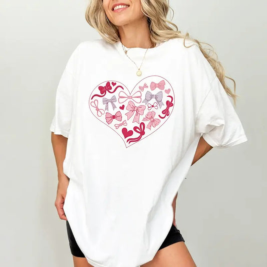 Coquette Valentine Heart Comfort Colors Shirt, Coquette Valentine Bows Graphic Tee, Cute Women Tee, Valentine's Day Gift For Her
