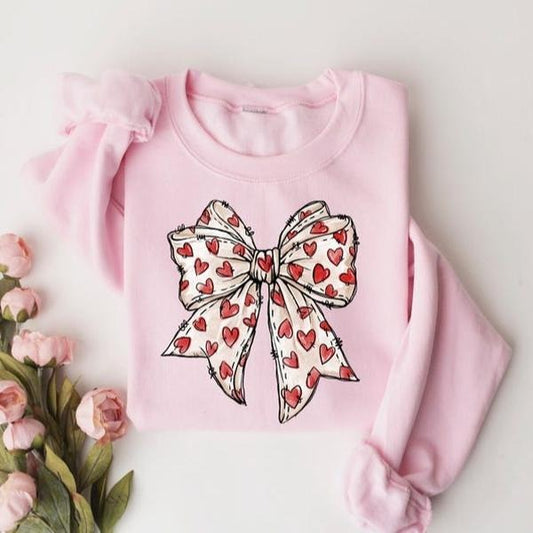 Coquette Valentine's Day Heart Bow Sweatshirt, Retro Valentine Shirt, Valentines day Bow Shirt, Coquette Bow T Shirt, Bow Valentine Giftsstyle{n002}2