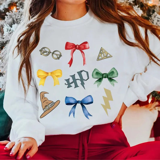Coquette Wizard Christmas Shirt, Wizarding World Bow Sweatshirt, HP Wizard Coquette T-Shirt, Gift For HP Fans