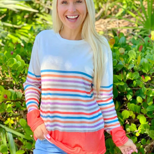 Coral Striped Pullover