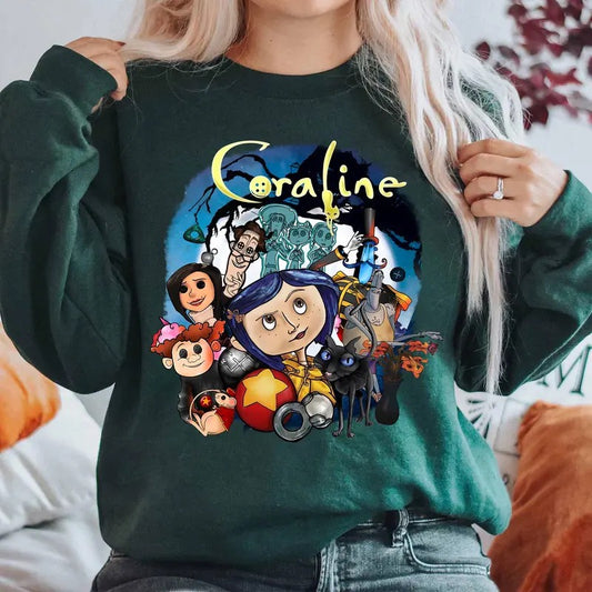 Coraline  Movie Vintage Shirt, Coraline Merch, Christmas animate, Coraline Christmas Tshirt, Dreaming of Coraline Sweatshirt, Famous Horror Movie Tshirt,  Halloween Crewneck Gift Ffor Girlfriends, Coraline Sweatshirt