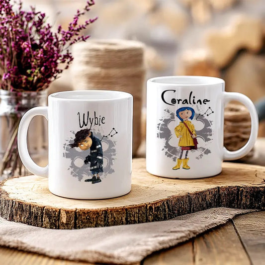 Coraline And Wybie 2 Side Mug, Coraline Movie Mug, Funny Shirt 2024, Coraline Movie Vintage Retro Horror Mug,