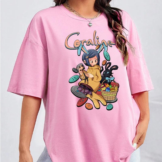 Coraline Bunny Shirt, Coraline Easter Funny Sweatshirt, Brushstroke Bunny Easter Shirt, Bunny Coquette Bow T Shirt vintage  tees