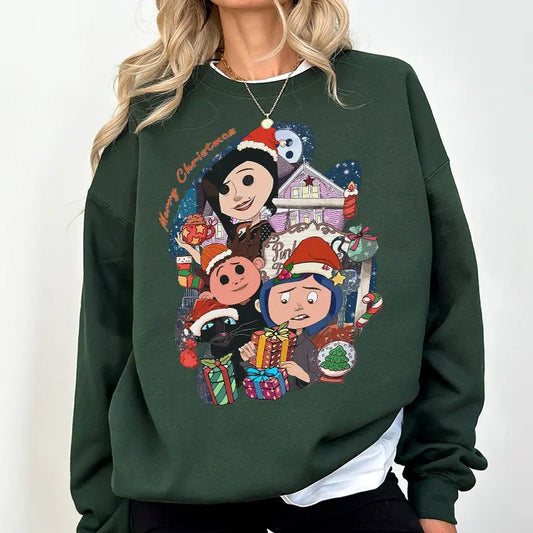 Coraline Chritsmas Movie Sweatshirt, Christmas Hoodie, Coraline Doll Holiday