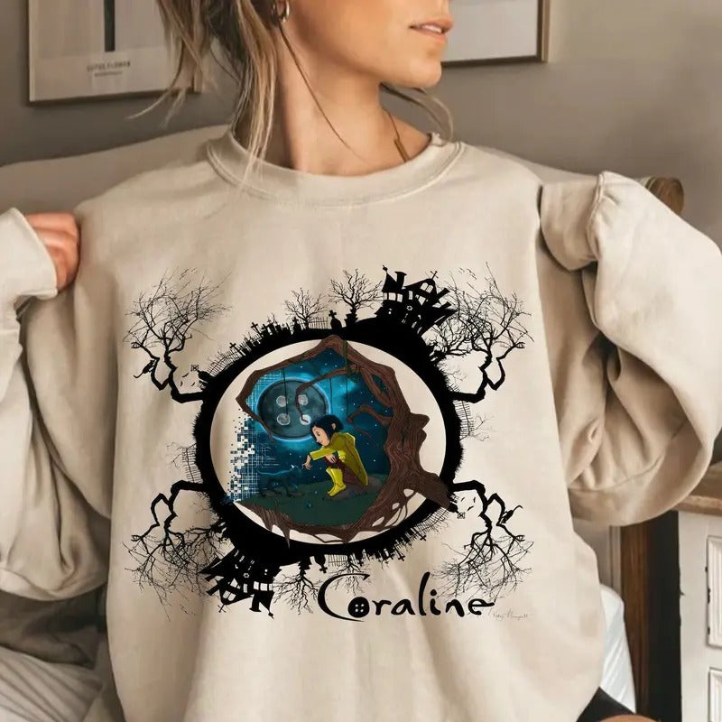 Coraline Crewneck Sweatshirt,Funny circus Corr.aa.lineee sweatshirt,  Spooky movie Hoodie, Doll TShirt, Movie Retro Horror Sweatshirt, Halloween Gift Tshirt, Graphic Hoodie