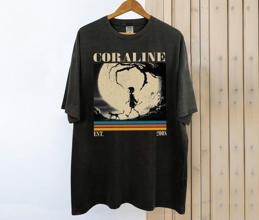 Coraline Crop Top Shirt, Black Cat Baby Tee, Spooky Coraline Doll Movie Crop Top Shirt, Y2K Womens Fitted Tshirts, Classic Movie Gifts for him