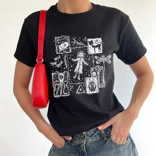 Coraline Dreaming Crop Top Shirt, Horror Coraline movies, Horror Character Shirt, Halloween Crop Top Baby Tee Y2k Shirt, Y2k Fashion