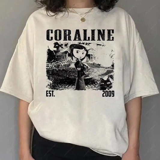 Coraline Halloween Cotton T-shirt Women Loose White Tops Short Sleeve Premium Classic Retro Printed Tee, Limited Coraline Movie T-Shirt, Halloween Movie T-Shirt, Gift For Woman and Man Unisex T-Shirt, Coraline Tee, Coraline Sweatshirt, Coraline Hoodie