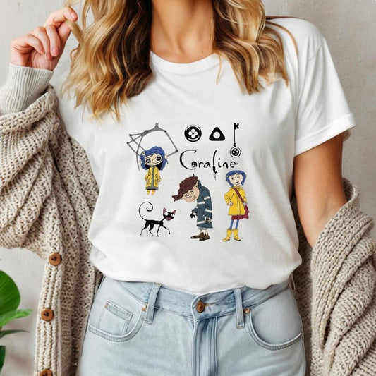 Coraline Movie Shirt, TV Show 2000s Tshirt, Coraline Cartoon Sweatshirt, Vintage Minimalist Hoodie, Birthday Gifts for Her Daughter Sister Womenswear
