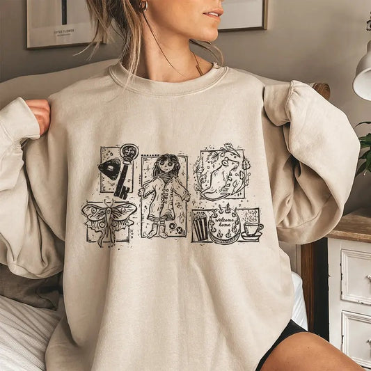 Coraline Parallel World Doodle Shirt, Horror Coraline movies, Horror Character Shirt, Halloween Crewneck Sweatshirt