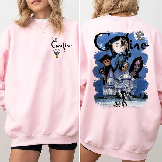 Coraline Spooky Movie Double Side Shirt Sweatshirt Hoodie, Coraline Doodle Halloween TShirt, Coraline Best For Coraline Movie Sweatshirt, Vintage Halloween Movie Hoodie