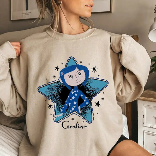 Coraline Star Sweatshirt, Coraline Character Halloween Cartoon Shirt, Halloween Tee Shirt, Horror Movie Shirt, Coraline Lovers Shirt