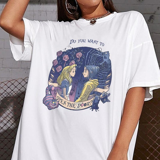Coraline and Alice Do you want open the Door Shirt, Coraline horror movies tshirt, Horror Character Shirt, Halloween Crewneck Sweatshirt