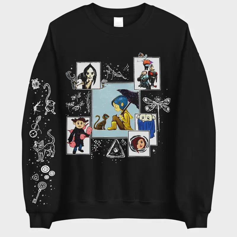 Coraline dreaming with the things many theories Sweatshirt Hoodie, famous horror movies tshirt, Horror Character Shirt, Halloween Crewneck Sweatshirt