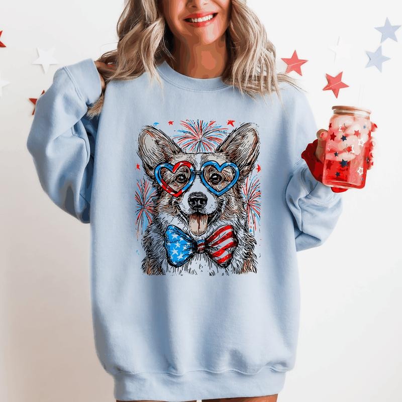Corgi Patriotic Dog, USA, America, Pet Lover, 4th of July Sweatshirt, Crew Neck, Women's, Crewneck