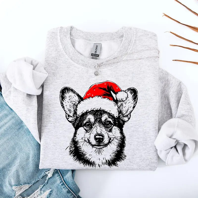 Corgi, Santa, Dog, Christmas, Dog Lover, Pet Sweatshirt, Crew Neck, Women's, Crewneck