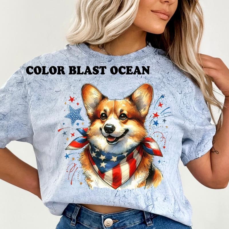 Corig Patriotic Dog Shirt ~ Unisex Apparel Relaxed Fit Printed In The USA Clothing Womenswear Casual Comfort Cotton Top Athletic Boho Chic
