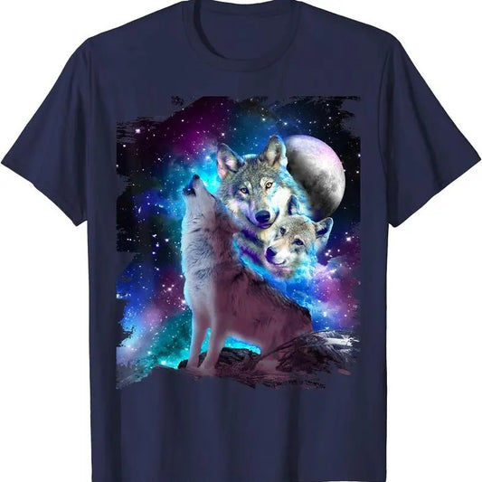 Cosmic Space Wolf Wolves Family Howling At Moon T-Shirt