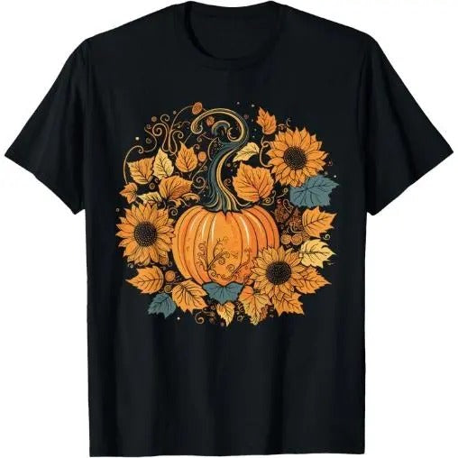 Cottagecore Pumpkins Sunflowers Fall Vibes men's Graphic T-Shirt Made in USA