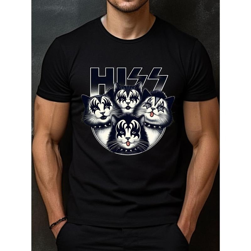 Cotton T-Shirt - Bold Graphic Design, Men's Short Sleeve, Ultra Comfortable, Perfect for Summer and All Seasons, Hissing Funny Cat made in usa
