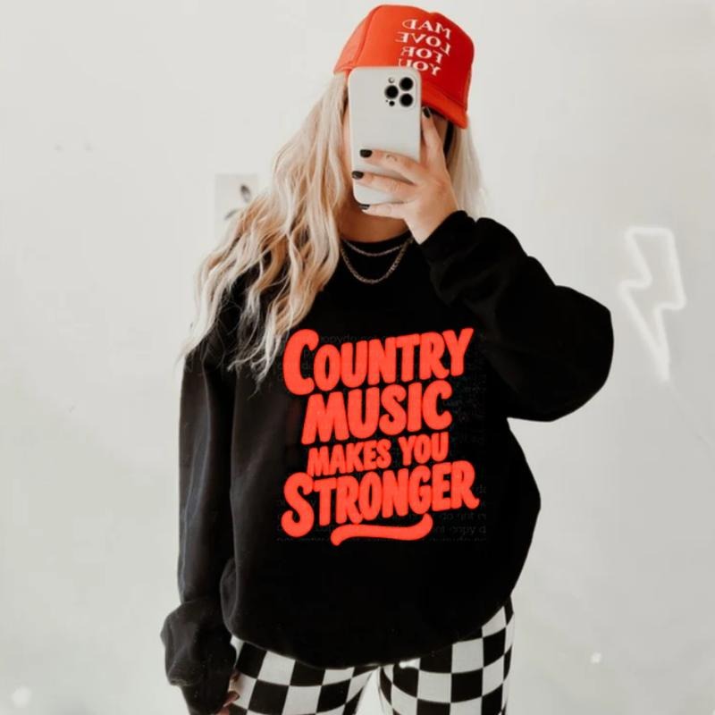 Country Music Makes You Stronger Crewneck vintage sweatshirts, cowgirl outfits, western outfits women clothing, country western girl tops stuff shirt hoodie