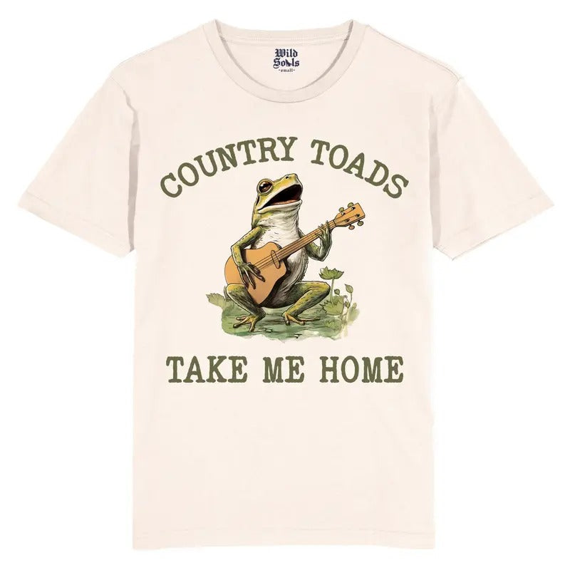 Country Roads , take me home, toad, playing music, frog, tshirt,  T Shirt, Funny, rodeo, Meme, Cartoon Shirt, Retro Tee, Fun Gift, western