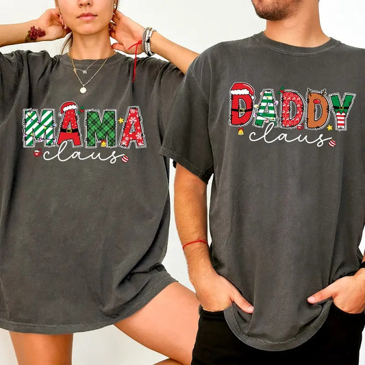 Couple Matching Daddy Claus Mama Claus Shirt Comfort Colors, Family Matching Christmas Tee, Holiday Mom Tshirt, Mommy To Be Gift, New Mom New Dad Tops
