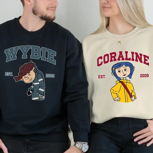 Couple Shirt, Wybie and Coraline Couple Sweatshirt, Cute Coraline T-Shirt, Valentine Movie Hoodie Shirt