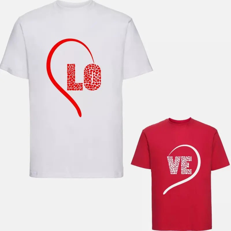 Couples Matching LOVE Hearts T-Shirt Love Valentine's Day Lovers Unisex Tee Top