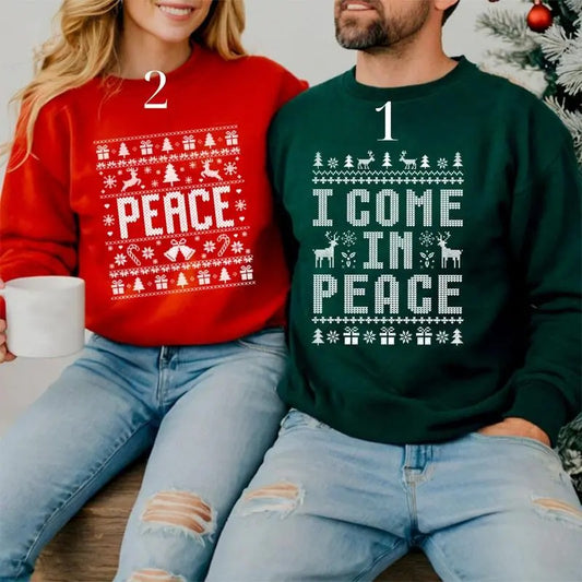 Couples Ugly Christmas Sweatshirt , I Come In Peace Couples Funny Matching Ugly Christmas Sweater, Ugly Christmas Party Sweatshirts, Xmas Humor