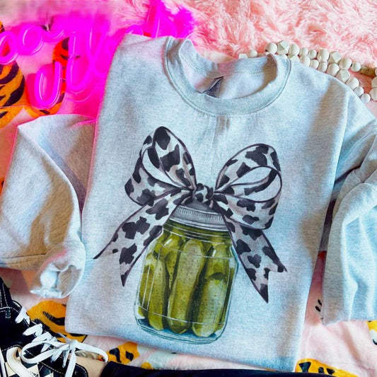 Cow Bow Pickle Jar Sweatshirt, Crewneck Sweatshirt cowgirl outfits clothes, western clothing, western outfit women tops, country concert outfits shirt Sweatshirt hoodie