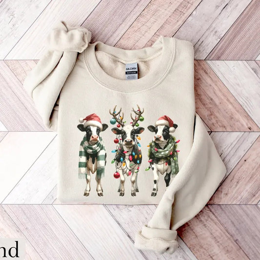 Cow Christmas Sweatshirt, Farm Christmas Shirt, Cow Lover Gift, Christmas Cow Sweater, Christmas Crewneck, Womens Christmas Shirt,Cow Tshirt christmas sweatshirt