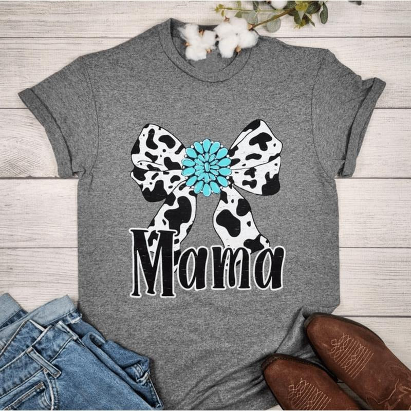 Cow Print Bow Mama Graphic T-shirt