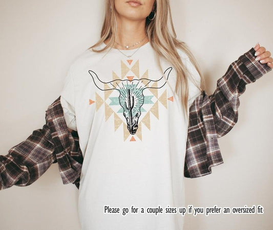 Cow Skull Desert Cactus Silhouette T Shirt Hoodie Sweater Southwest Boho Longhorn Animal Lover Shirt Buffalo Tshirts Desert Life Landscape Western Tee