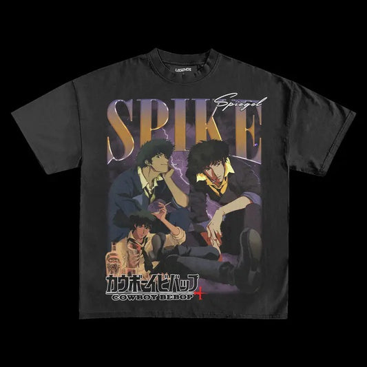 Cowboy Bepop Spike Spiegel Vintage Tee - Black Cotton Top with Graphic Design, Soft and Breathable Material, Medium Size, Original Personalized Wear