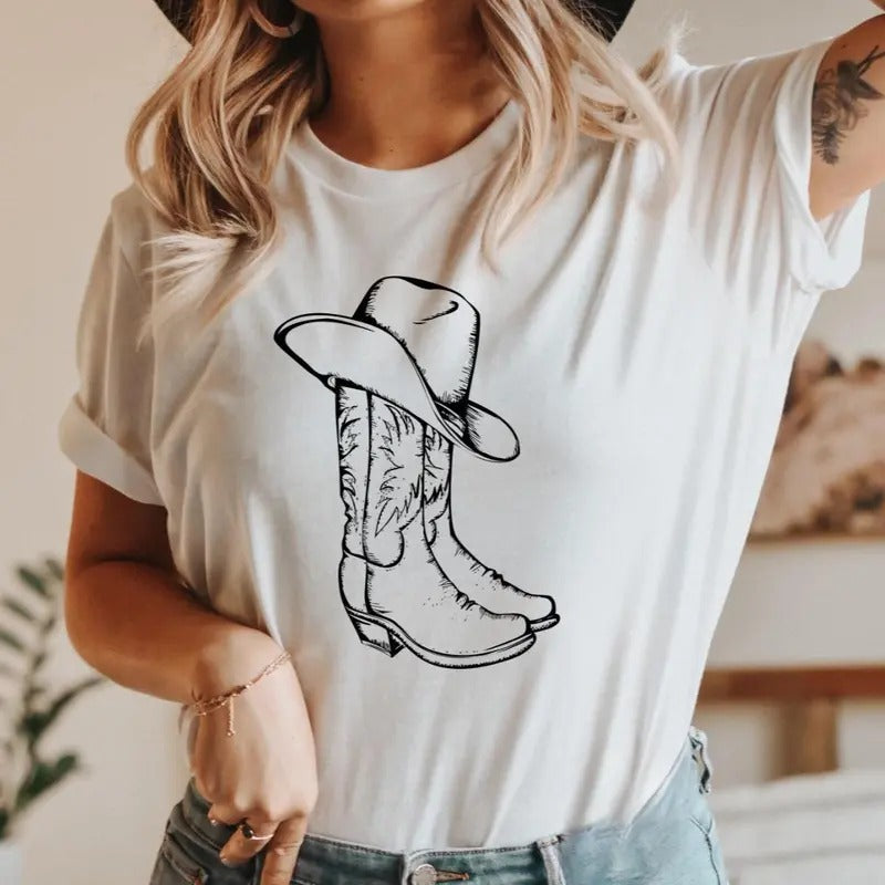 Cowboy Boots Knockin Country Vintage Cowgirl Boots Unisex Shirt, BOHO Boots Cowboy Gift T-Shirt