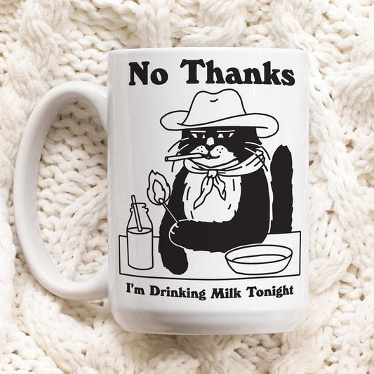 Cowboy Cat Coffee Mug, I'm Drinking Milk Tonight Funny Quote Cup, Cat Lover Gift, Western Sheriff Cat Mug, Friend Gift Idea, Novelty Gift, Novelty Coffee Mug, 11 15oz Ceramic Cup, Gifts Ideas For Women, Gifts For Christmas Drinkware Printed