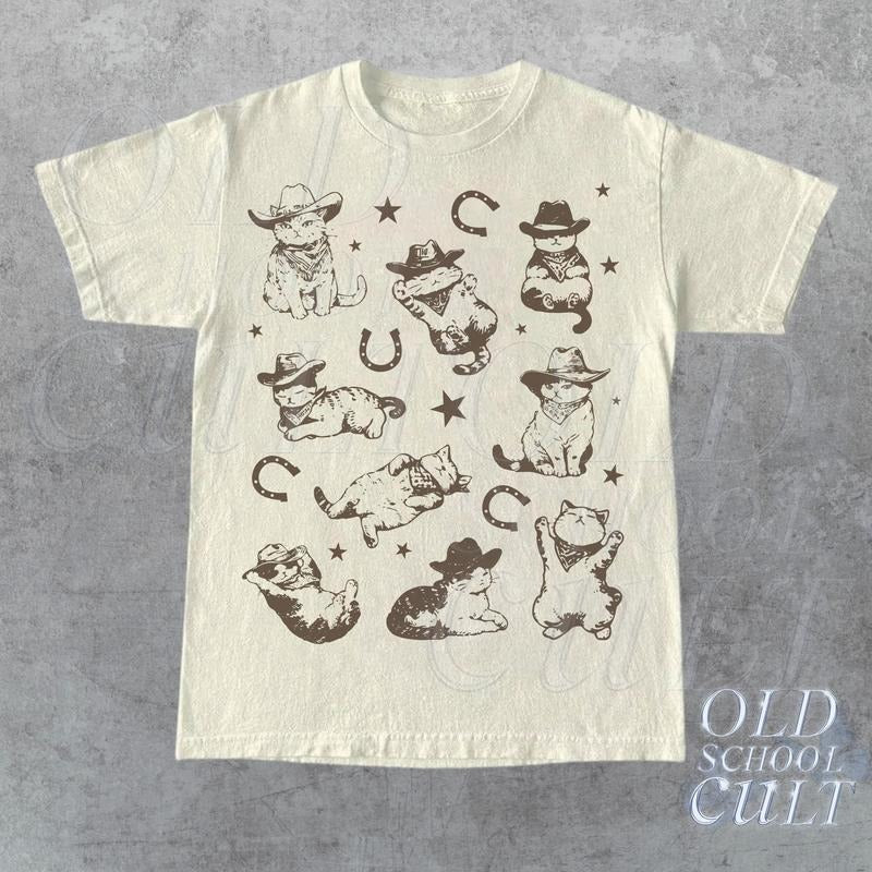 Cowboy Cats And Kittens Western Cowboy Vintage T-Shirt, Retro 90s Cowgirl Desert Shirt, Funny Ranch Cat T Shirt, Cat Lovers Gift, Unisex Tee