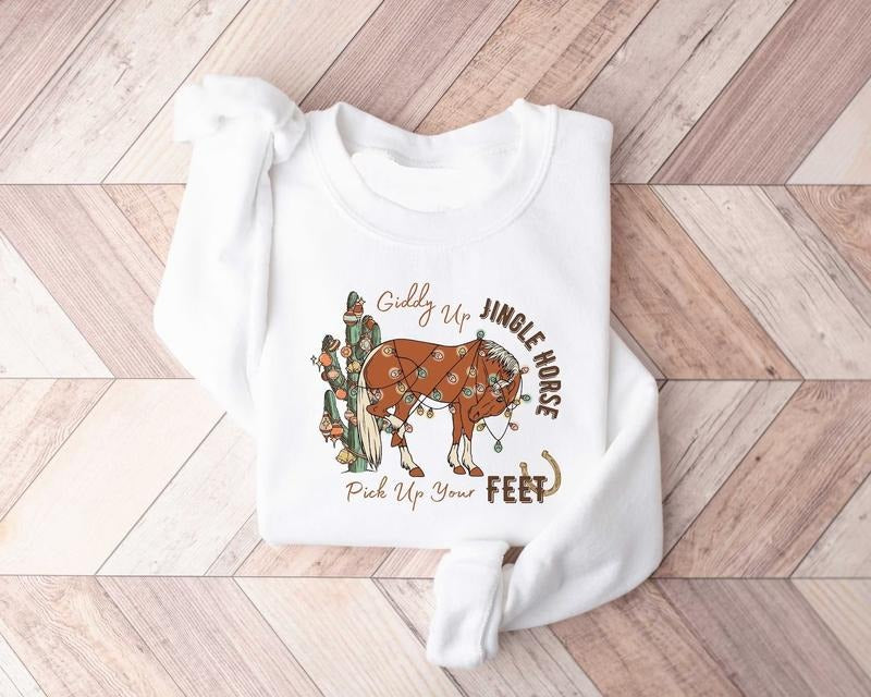Cowboy Christmas Sweater, Howdy Country Christmas Horse Hoodie, Christmas Sweatshirt Cotton Menswear
