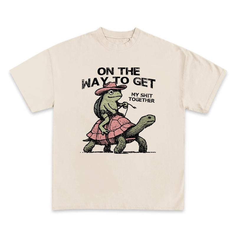 Cowboy Frog Funny Shirt, On the Way to Get My Life Together Shirt, Western Meme Animal Shirt, Frog Riding Turtle Shirt, Trendy Funny Tee