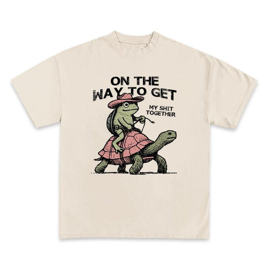 Cowboy Frog Funny Shirt, On the Way to Get My Life Together Shirt, Western Meme Animal Shirt, Frog Riding Turtle Shirt, Trendy Funny Tee
