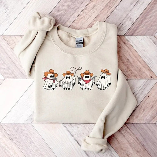Cowboy Ghosts Sweatshirt, Halloween Cowgirl Ghosts Sweatshirt, Howdy Halloween Shirt Shirt, Ghost Boo Shirt, Western Cute Ghost Sweater, Fall Halloween Shirt, Halloween Gifts Womenswear Hoodie