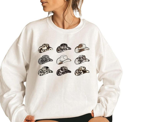 Cowboy Hat Graphic Tee, Cowboy Hat Sweatshirt, Cowgirl Sweatshirt, Cowboy Sweatshirt Women, Faux Cowhide Tee, Unisex T-Shirt, Gifts For Family Friends, Short Sleeve Tee Shirt, Women Gifts, Gifts For Birthday