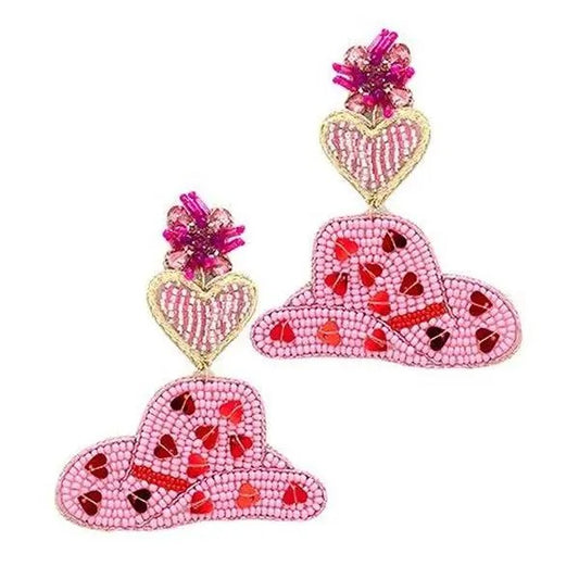 Cowboy Heart Hat Beaded Earrings