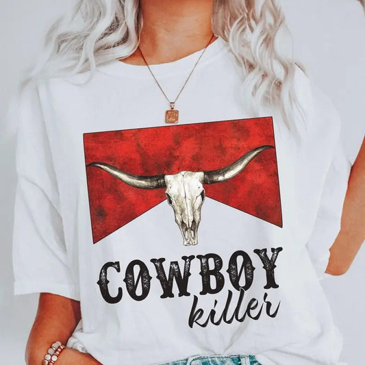 Cowboy Killer Shirt, Vintage Inspired Bullskull T-Shirt, Comfort Colors, Western Graphic Tee, Bull Skull, Western American Rodeo vintage T-shirt, sweater and Hoodie cotton shirt