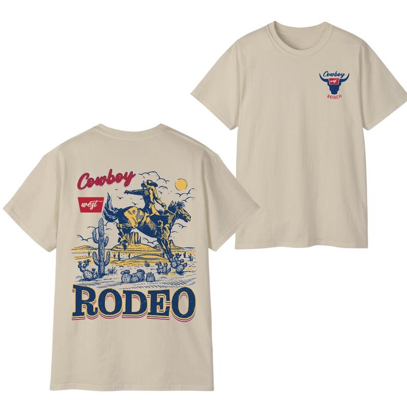 Cowboy Rodeo Vintage Graphic 2 Sided T-Shirt, Retro Cowboy Shirt, Vintage Washed T-Shirt, Graphic Tees