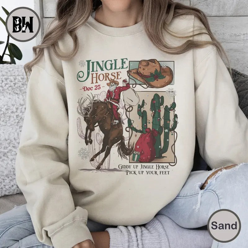 Cowboy Santa Christmas Sweatshirt, Giddy Up Jingle Horse Sweatshirt, Western Cowgirl Sweatshirt, Long Live Cowgirl, Western Xmas Gift